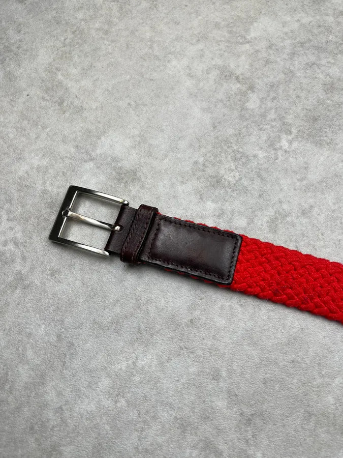 Burberry Rope Knit Red & Brown Leather Belt UlYGMjD 4