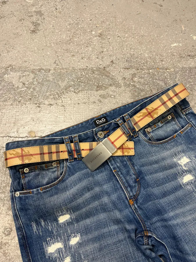 Burberry Tartan Monogram Beige Belt wWbwned 0
