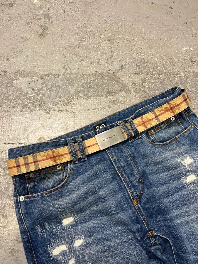 Burberry Tartan Monogram Beige Belt wWbwned 1