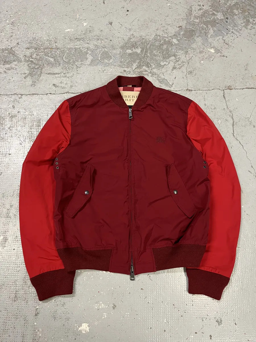 Burberry Two Tones Red Bordeaux Bomber Jacket IRTZbfc 0
