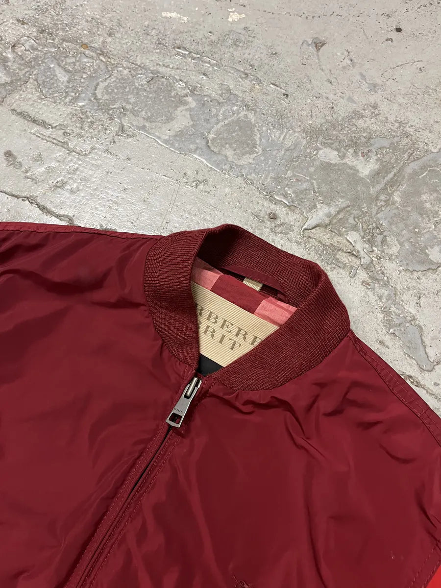 Burberry Two Tones Red Bordeaux Bomber Jacket IRTZbfc 11
