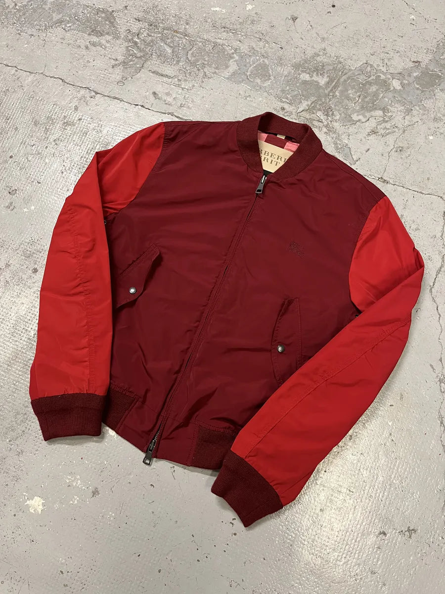 Burberry Two Tones Red Bordeaux Bomber Jacket IRTZbfc 4
