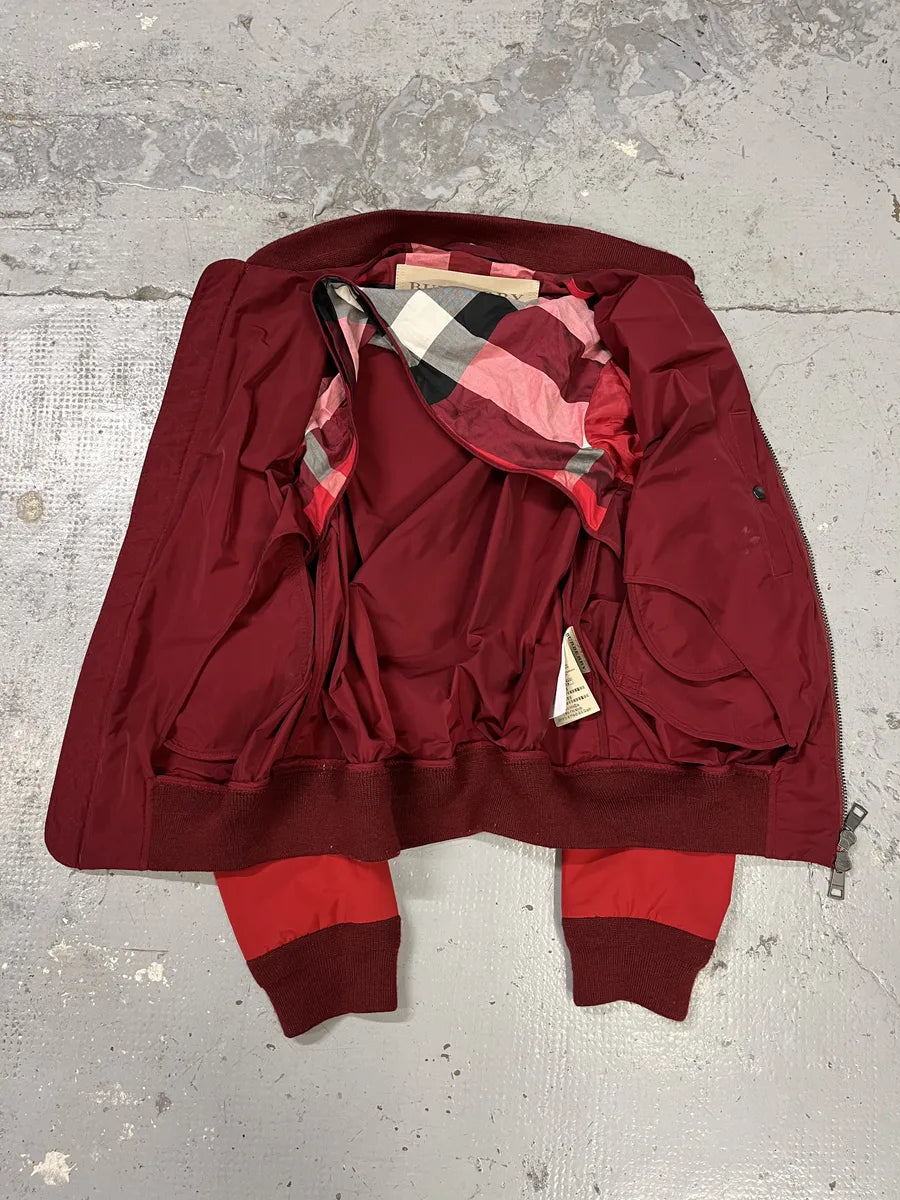 Burberry Two Tones Red Bordeaux Bomber Jacket IRTZbfc 5