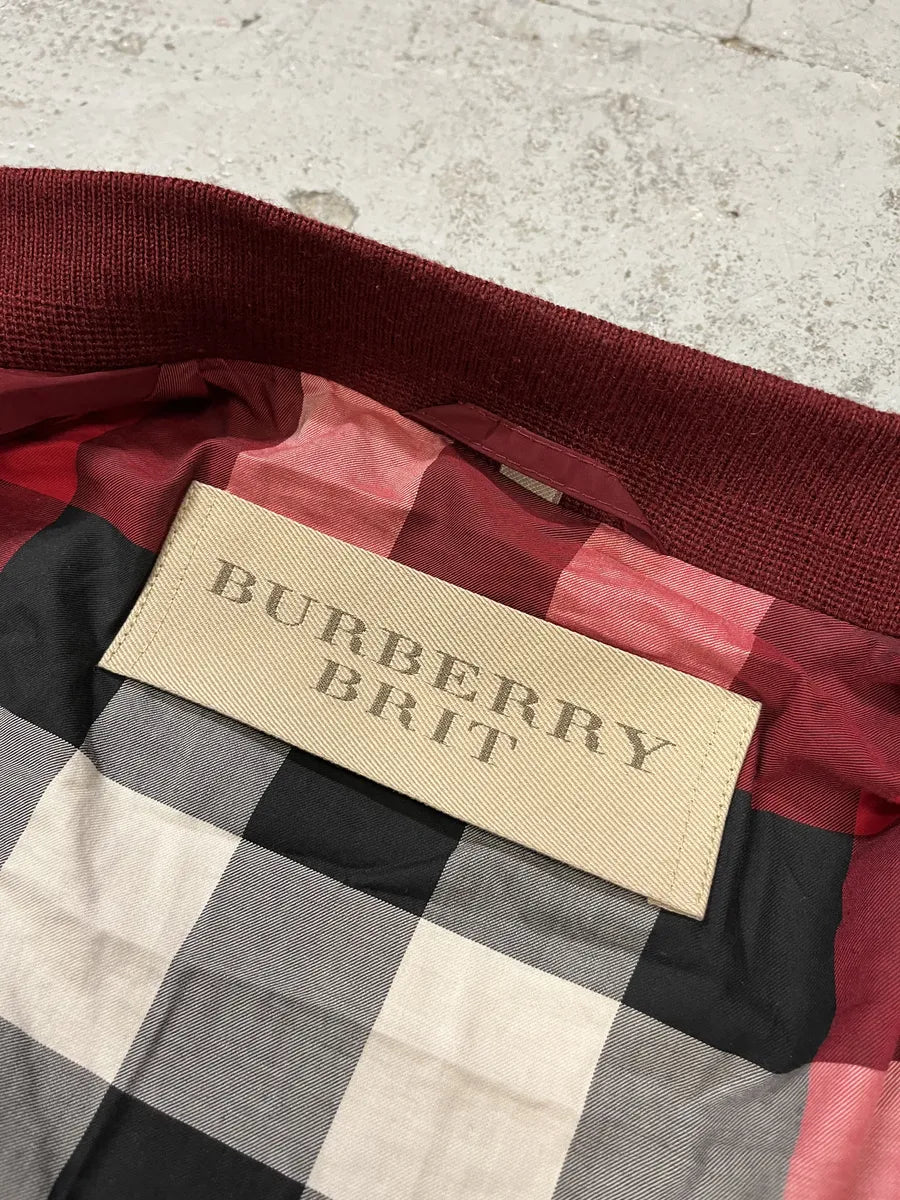 Burberry Two Tones Red Bordeaux Bomber Jacket IRTZbfc 7