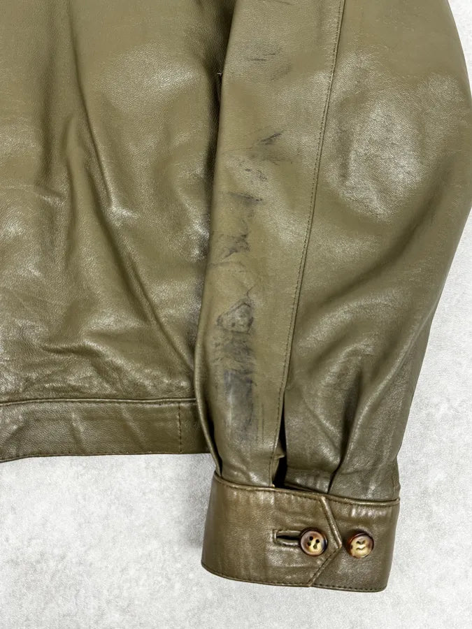 2000s Burberry Khaki Green Minimalist Leather Jacket SebCLeW 7