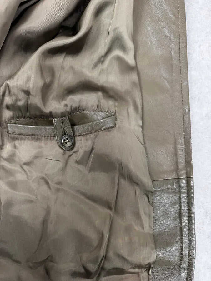 2000s Burberry Khaki Green Minimalist Leather Jacket SebCLeW 9