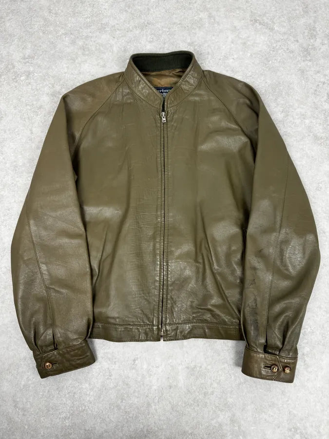 2000s Burberry Khaki Green Minimalist Leather Jacket SebCLeW 0