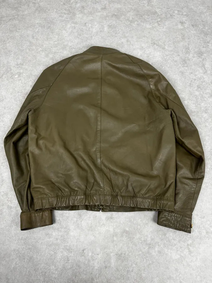 2000s Burberry Khaki Green Minimalist Leather Jacket SebCLeW 3
