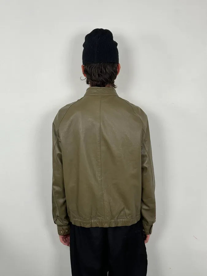 2000s Burberry Khaki Green Minimalist Leather Jacket SebCLeW 2