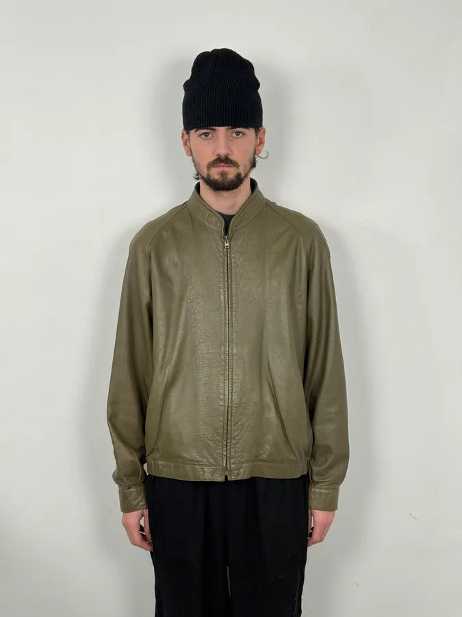 2000s Burberry Khaki Green Minimalist Leather Jacket SebCLeW 1
