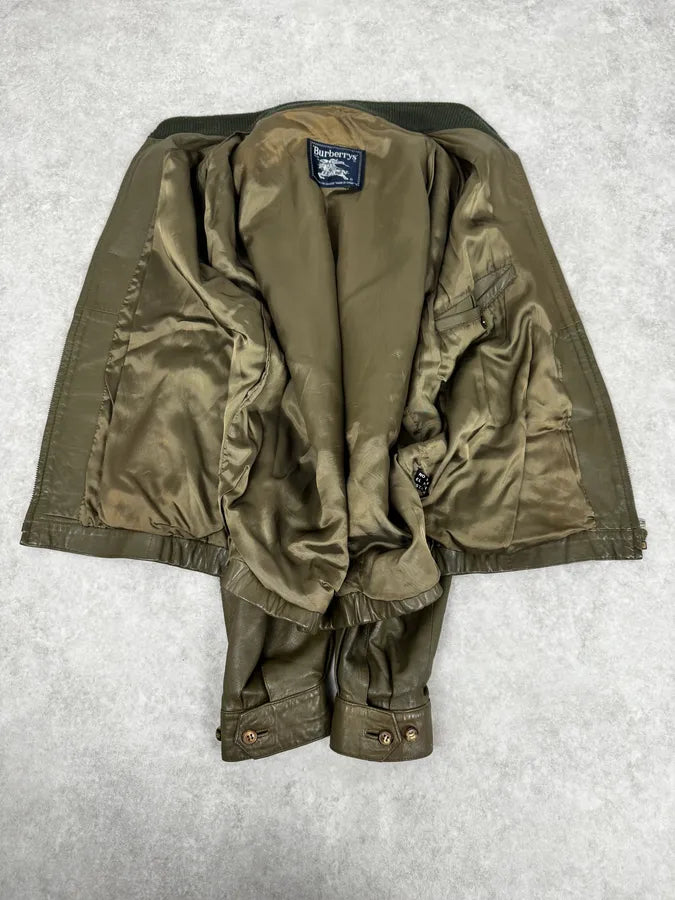 2000s Burberry Khaki Green Minimalist Leather Jacket SebCLeW 6