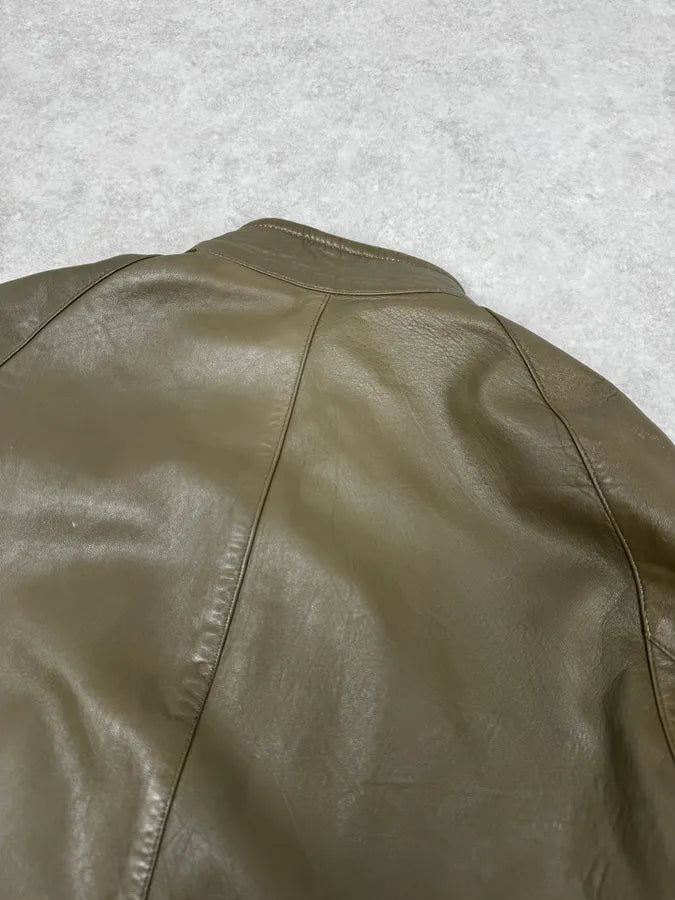 2000s Burberry Khaki Green Minimalist Leather Jacket SebCLeW 5