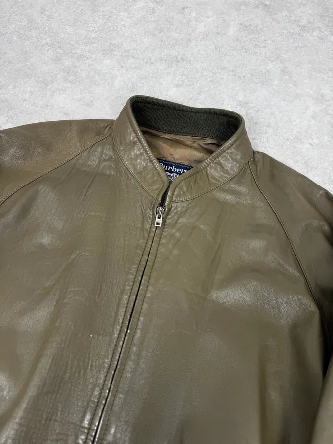 2000s Burberry Khaki Green Minimalist Leather Jacket SebCLeW 4
