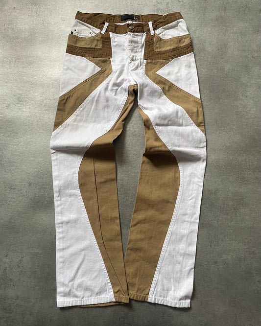 SS2004 Just Cavalli Geometrical Relaxed Tricolor Beige White Pants (M) - 1