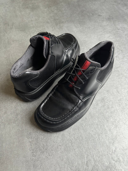 AW2000 Prada Cozy Black Mesh Leather Derby Shoes (40) - 3