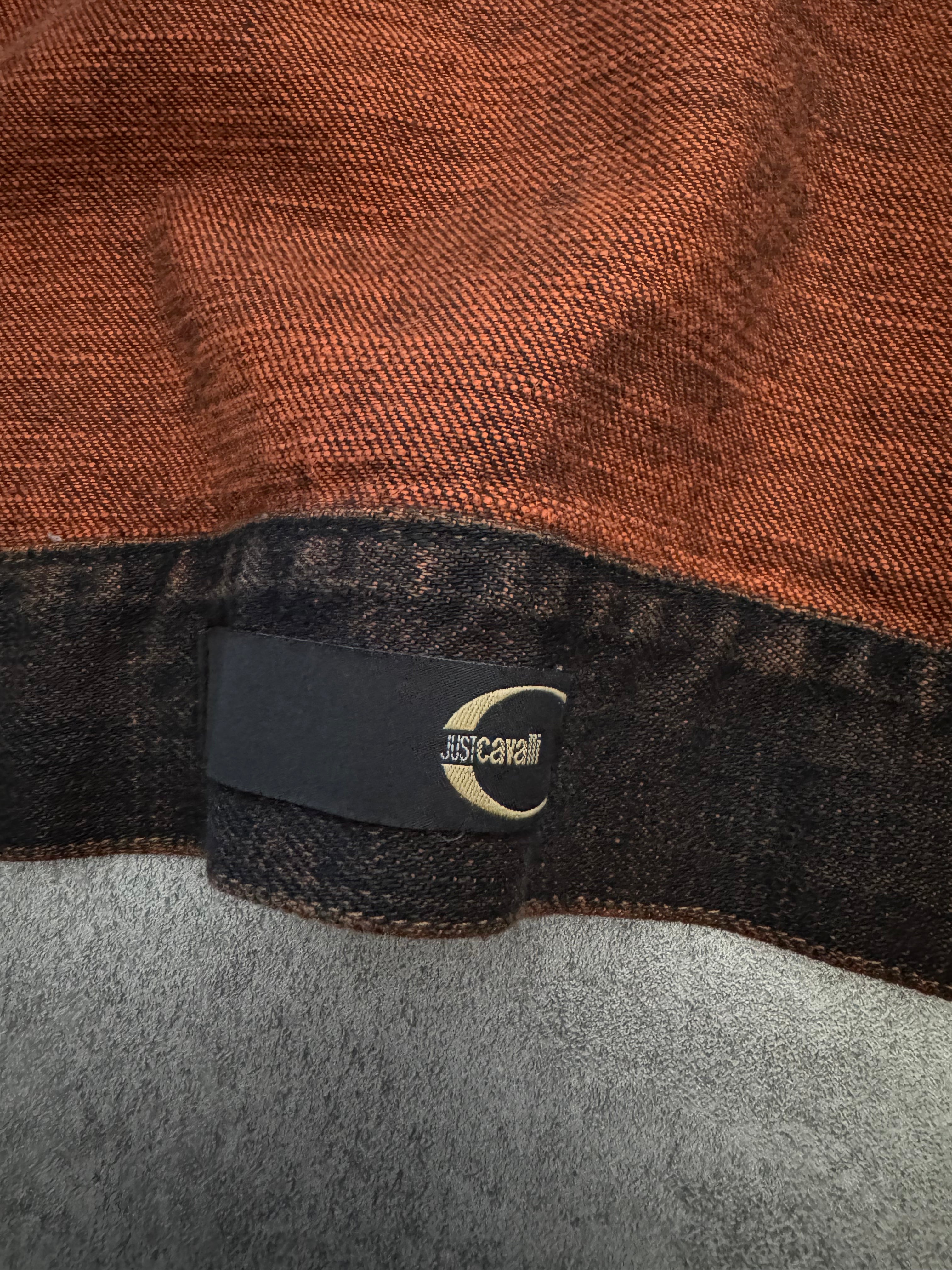 2000s Cavalli Eroded Twilight Denim Eroded Navy Orange Jacket  (L) - 5