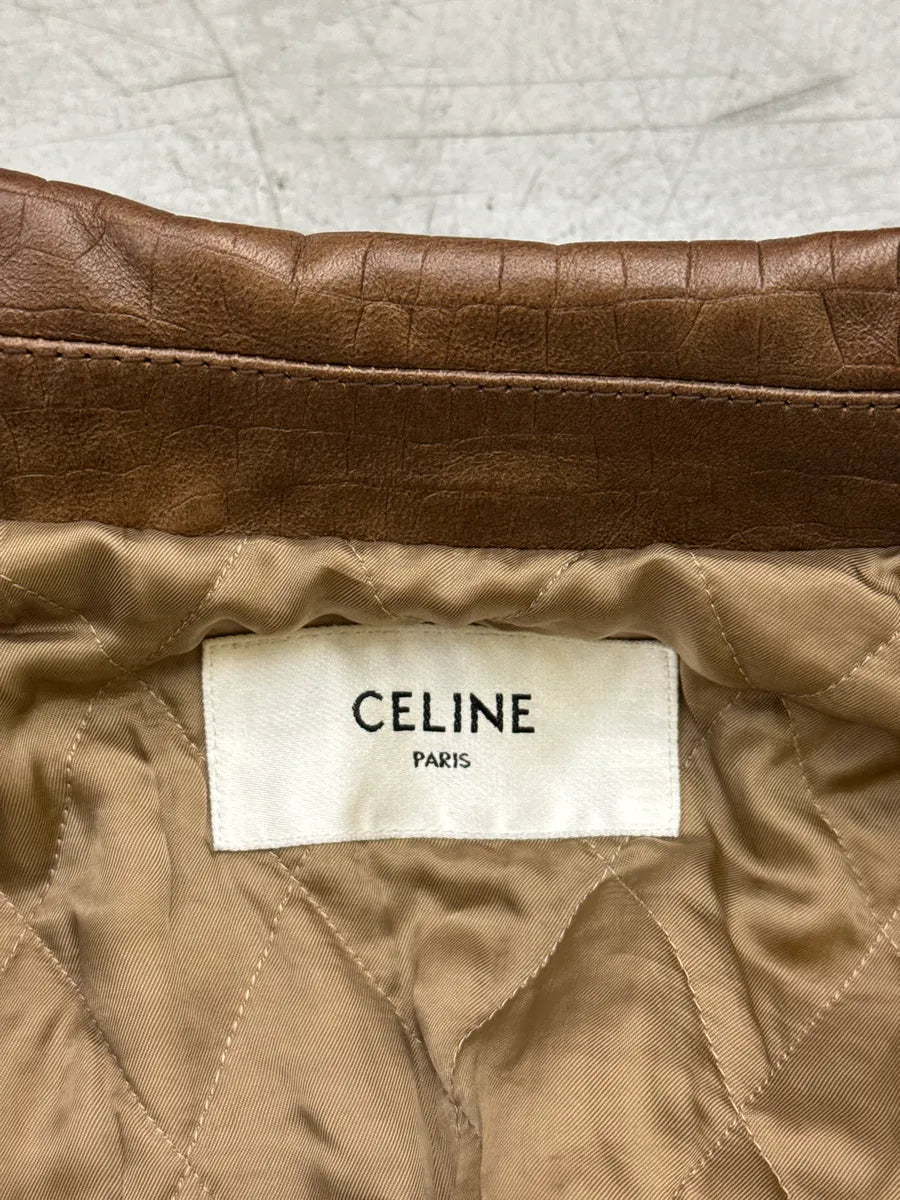 AW2024 Celine Sample Brown Leather Crocodile-Embossed Multi-Zip Bomber Jacket bxvQTaxu 11