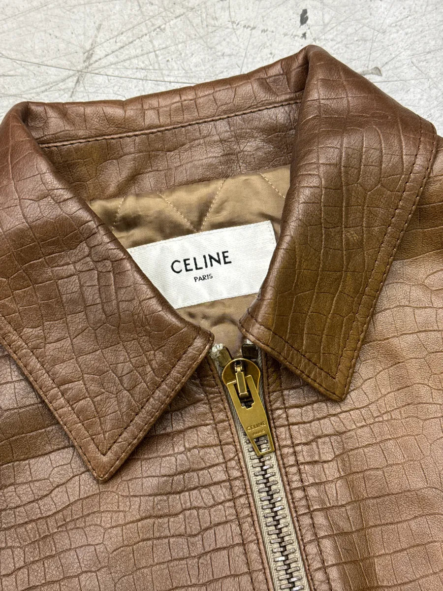 AW2024 Celine Sample Brown Leather Crocodile-Embossed Multi-Zip Bomber Jacket bxvQTaxu 10