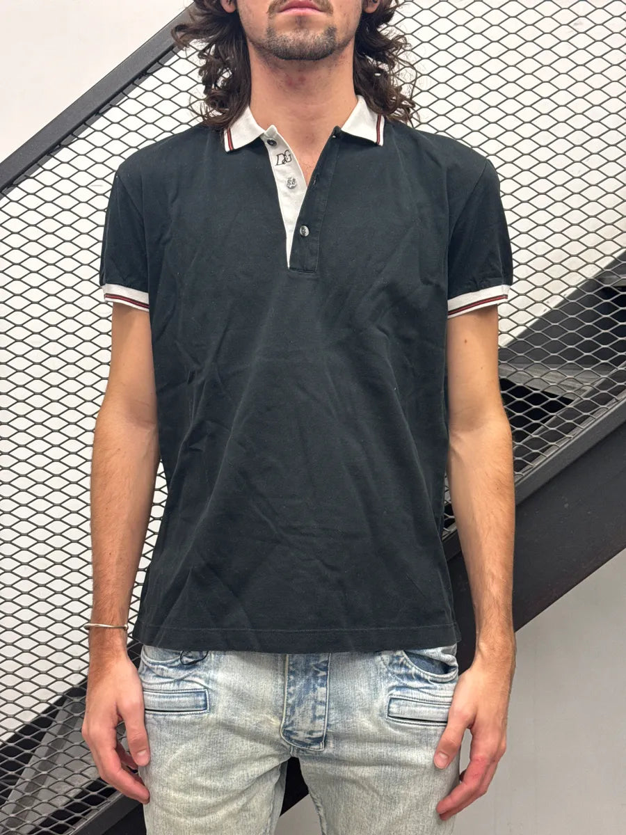 SS2011 Dolce & Gabbana Black Contrast Collar Stripe Polo byOeZDOw 0