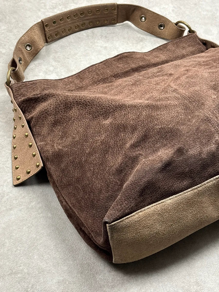2000s Cavalli Brown Suede Studded Multi-Pocket Shoulder Bag bzOyfvdN 11
