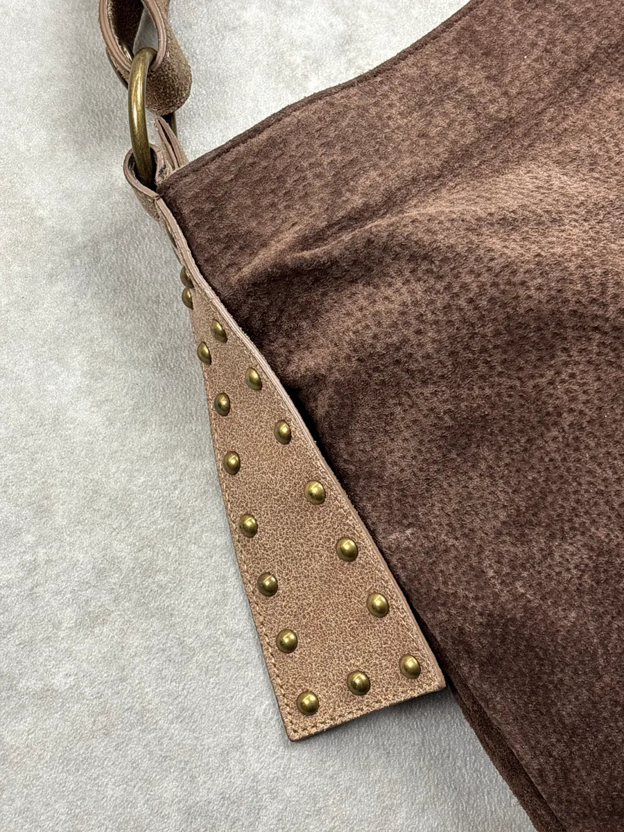 2000s Cavalli Brown Suede Studded Multi-Pocket Shoulder Bag bzOyfvdN 12