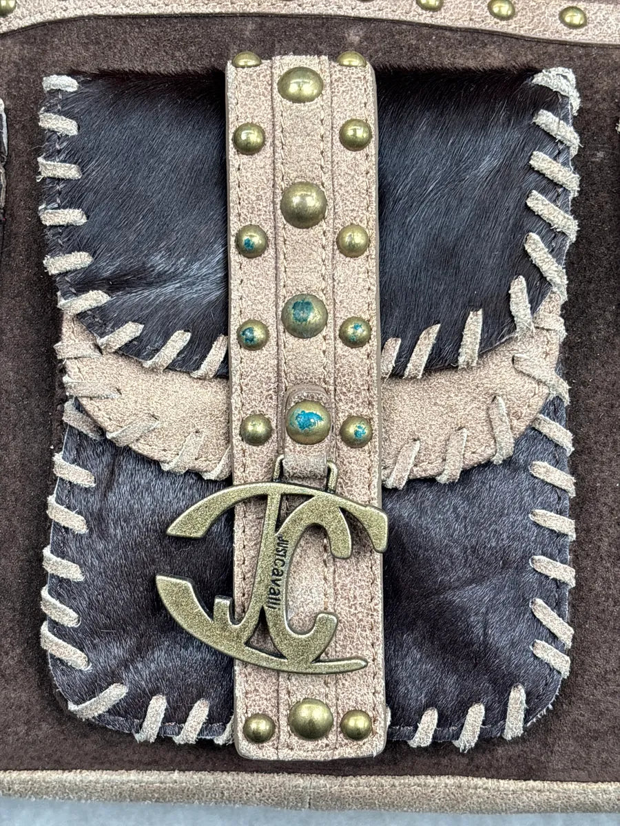 2000s Cavalli Brown Suede Studded Multi-Pocket Shoulder Bag bzOyfvdN 5