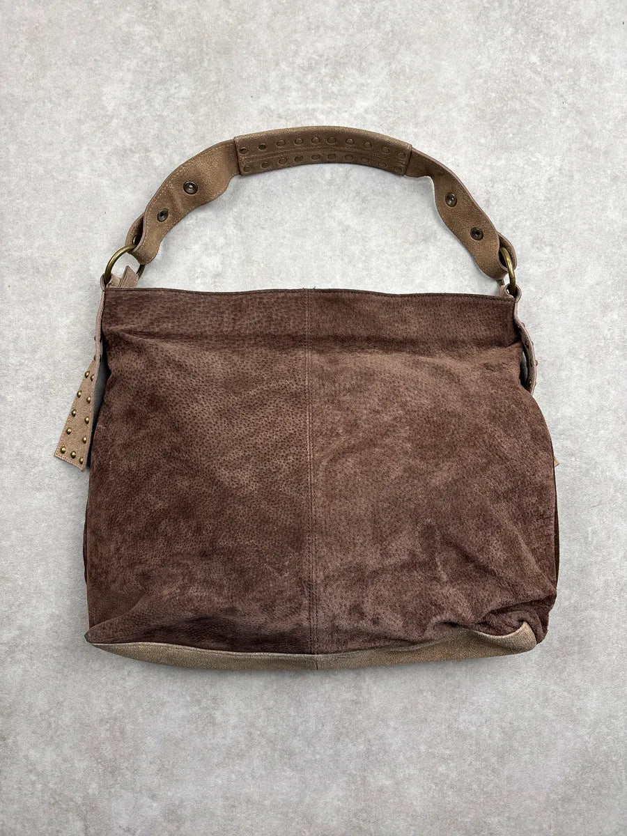 2000s Cavalli Brown Suede Studded Multi-Pocket Shoulder Bag bzOyfvdN 3