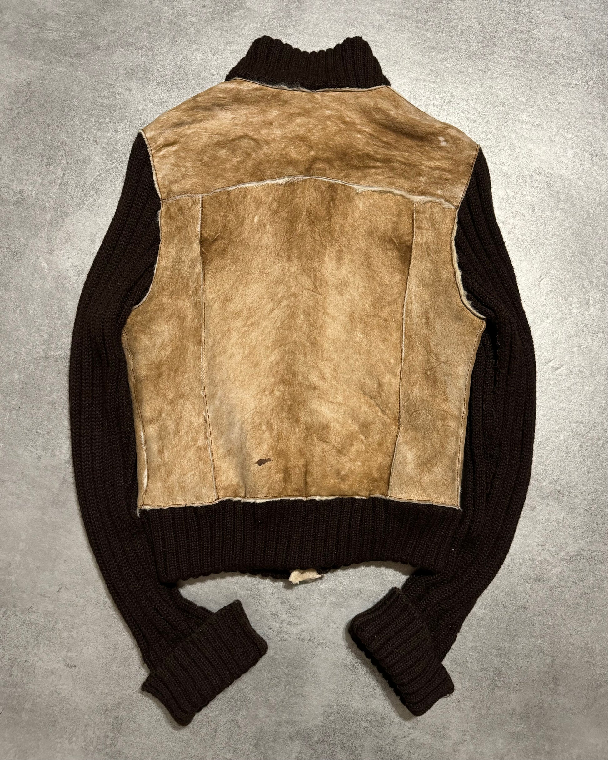 2000s Dolce & Gabbana Fur Leather Brown Wool Sweater (S/M) - 2