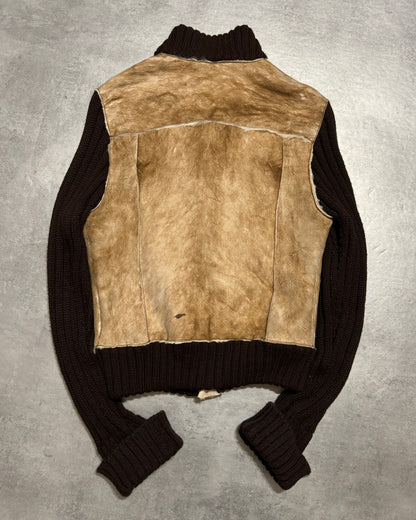 2000s Dolce & Gabbana Fur Leather Brown Wool Sweater (S/M) - 2