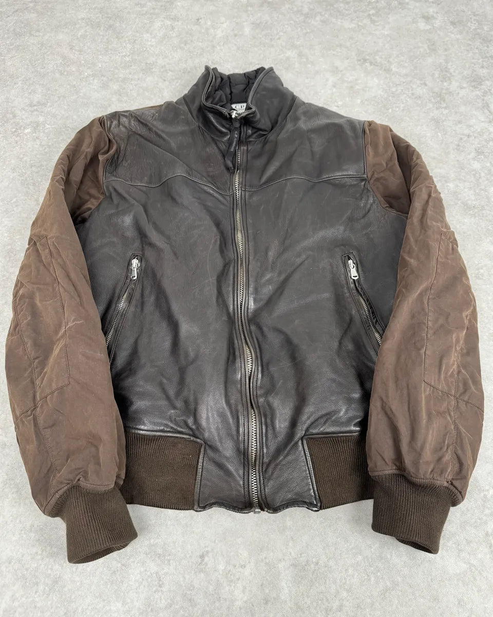 C.P. Company Hybrid Brown Leather Bomber Jacket  mpZDyNH 0
