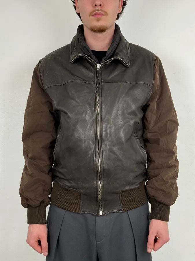 C.P. Company Hybrid Brown Leather Bomber Jacket  mpZDyNH 1