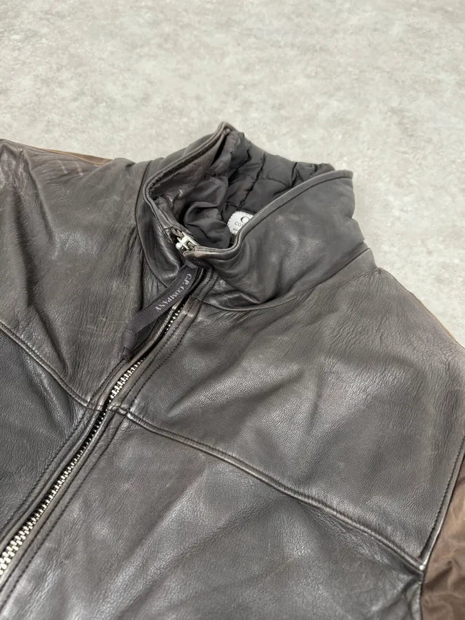 C.P. Company Hybrid Brown Leather Bomber Jacket  mpZDyNH 4