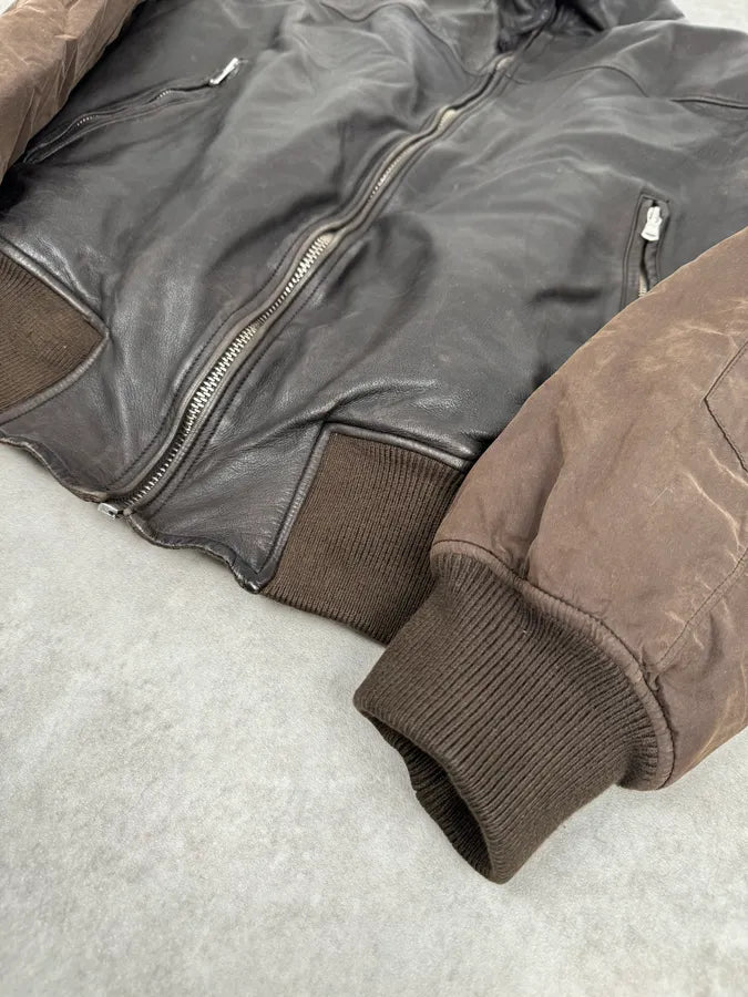 C.P. Company Hybrid Brown Leather Bomber Jacket  mpZDyNH 5
