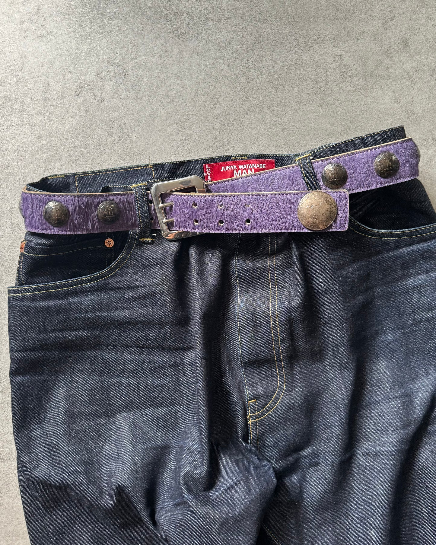 Goya Purple Fur Leather Archive Belt  (OS) - 2