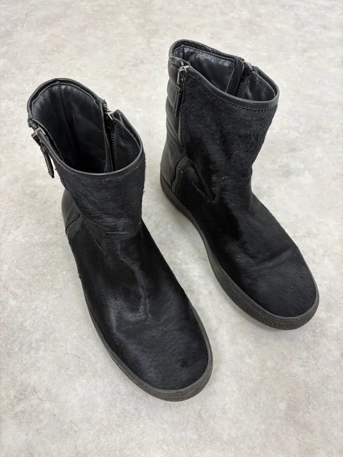 Moncler Signature Winter Black Pony Hair Leather Boots WcVAveQ 3