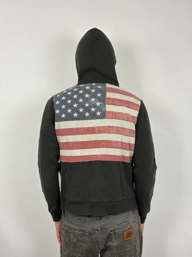 Ralph Lauren Denim & Supply Back USA Flag Grey Zip-Up Hoodie XQaLlRk 3