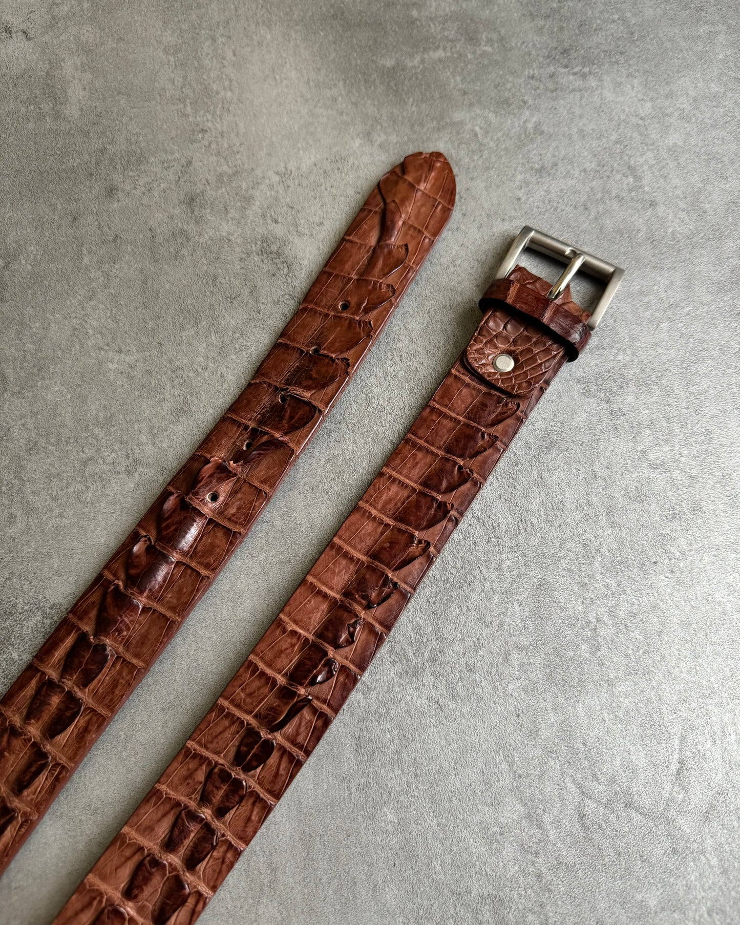 2000s Prada Brown Crocodile Leather Relief Belt  (OS) - 2