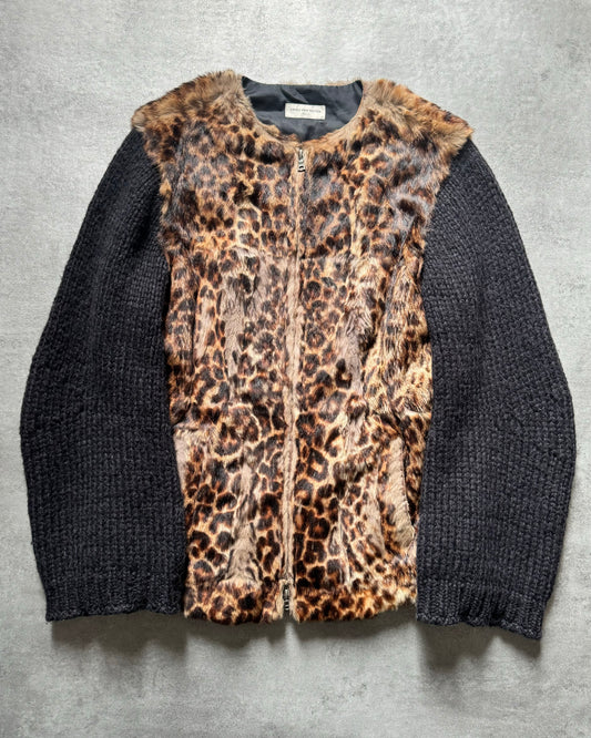 2000s Dries Van Noten Fur Zip Jaguar Leather Sweater (M) - 1