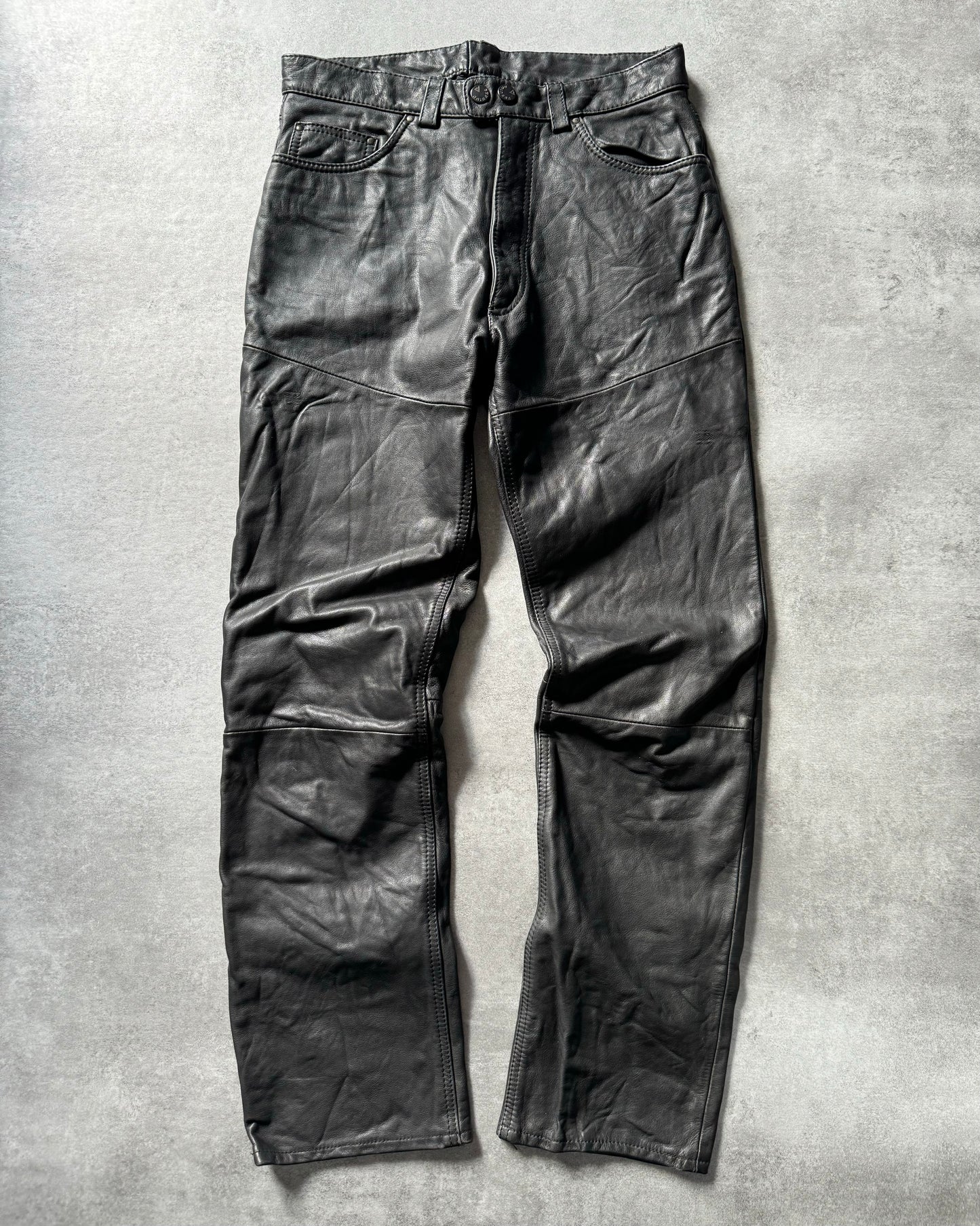 Dainese Black Moto Biker Leather Pants (S) - 1