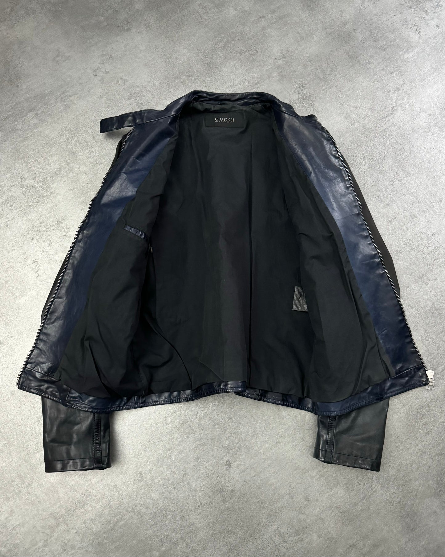 SS2009 Gucci Navy Gradient Biker Leather Jacket (M) - 4