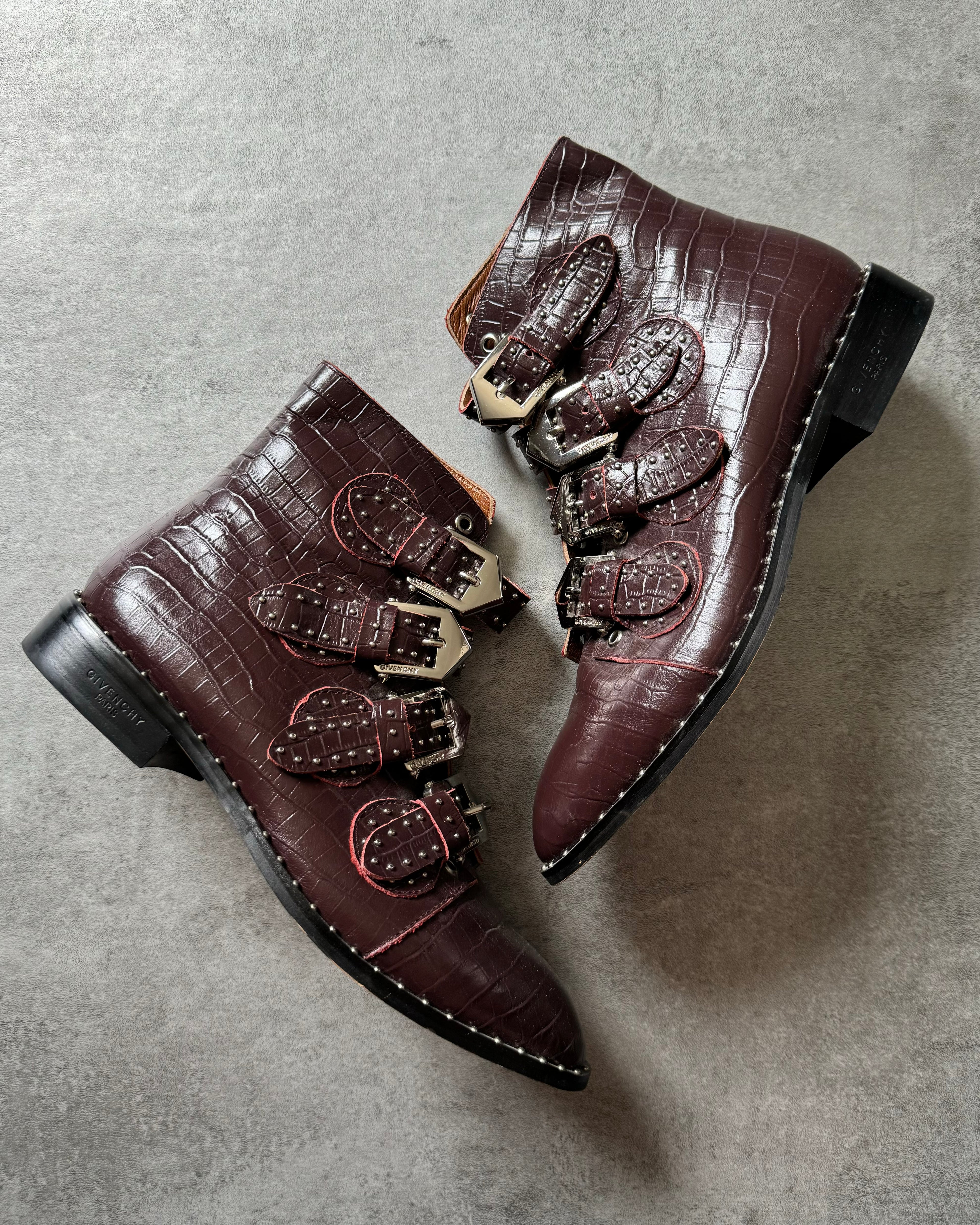 Givenchy Croc Embossed Studded Leather Boots (41) - 4