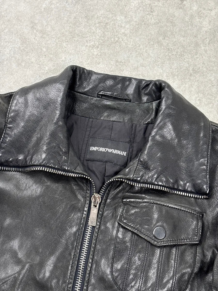 AW2007 Emporio Armani Black Leather Moto Zip-Up Leather Jacket cFcvdtJJ 10