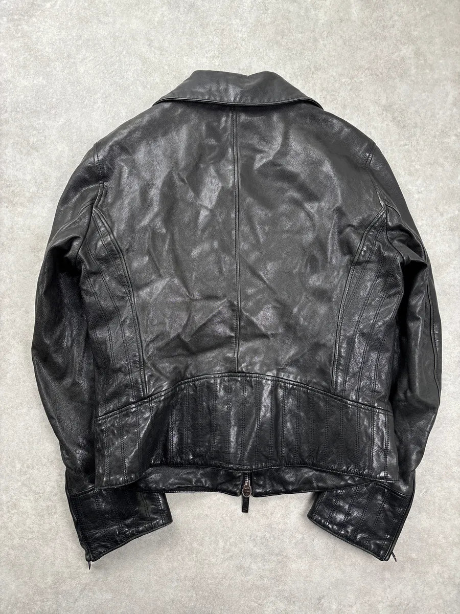 AW2007 Emporio Armani Black Leather Moto Zip-Up Leather Jacket cFcvdtJJ 7