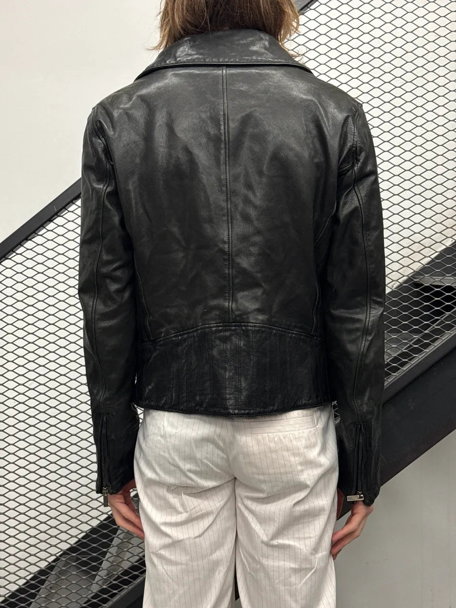 AW2007 Emporio Armani Black Leather Moto Zip-Up Leather Jacket cFcvdtJJ 4