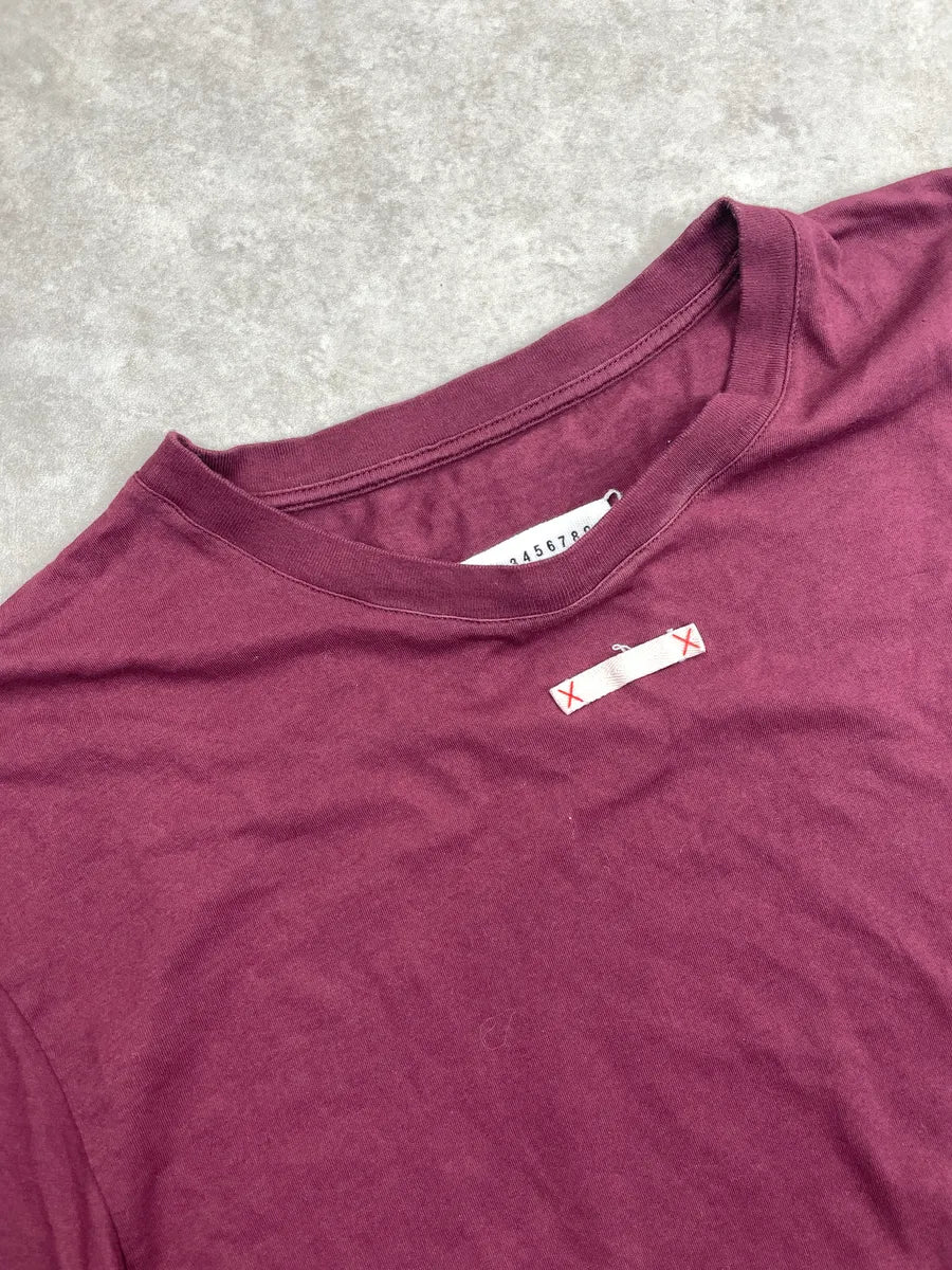 AW2021 Maison Margiela Burgundy Stitched Tab Four-Stitch T-Shirt cJyWPmQW 5