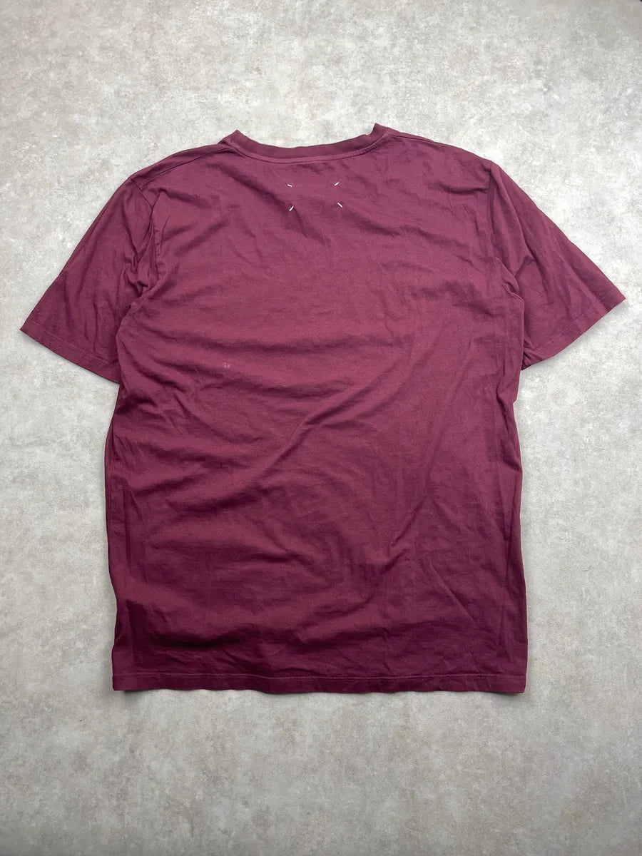 AW2021 Maison Margiela Burgundy Stitched Tab Four-Stitch T-Shirt cJyWPmQW 4