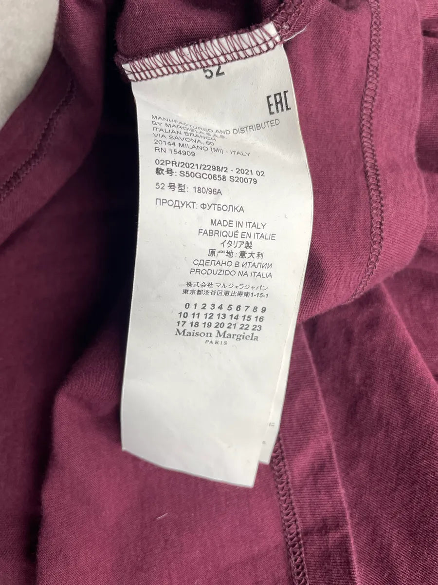 AW2021 Maison Margiela Burgundy Stitched Tab Four-Stitch T-Shirt cJyWPmQW 7