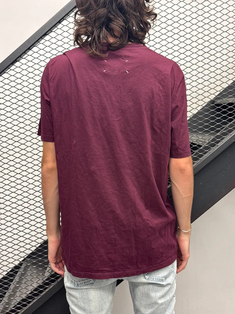 AW2021 Maison Margiela Burgundy Stitched Tab Four-Stitch T-Shirt cJyWPmQW 2