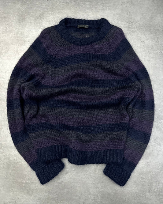 2000s Prada Mohair Striped Purple Dark Relaxed Cozy Sweater (M) - 1