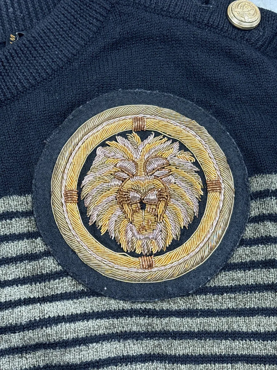 AW2015 Balmain x H&M Black Lion Head Embroidered Stripe Sweater cNtdrpfq 6
